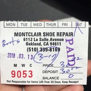 Shoe repair receipt